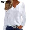 Women's Fashion Casual Summer Solid Color Print Long Sleeve V-Neck Blouses & Shirts