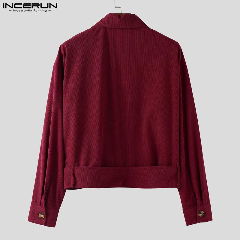 INCERUN Autumn Men Lapel Neck Long Sleeve Corduroy Casual Short Jackets Coats