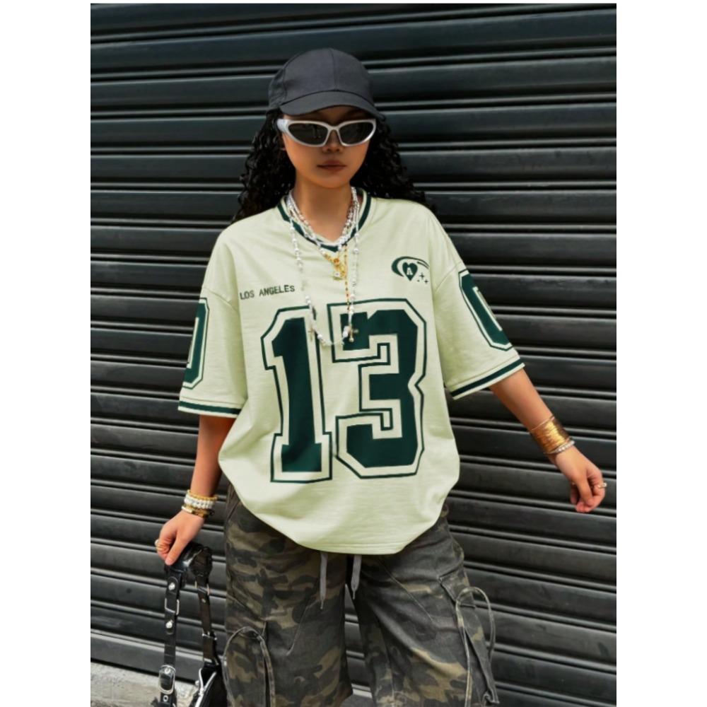 Los Angeles Number 13 Print Fashion Women V-Neck Short Sleeve T-Shirt