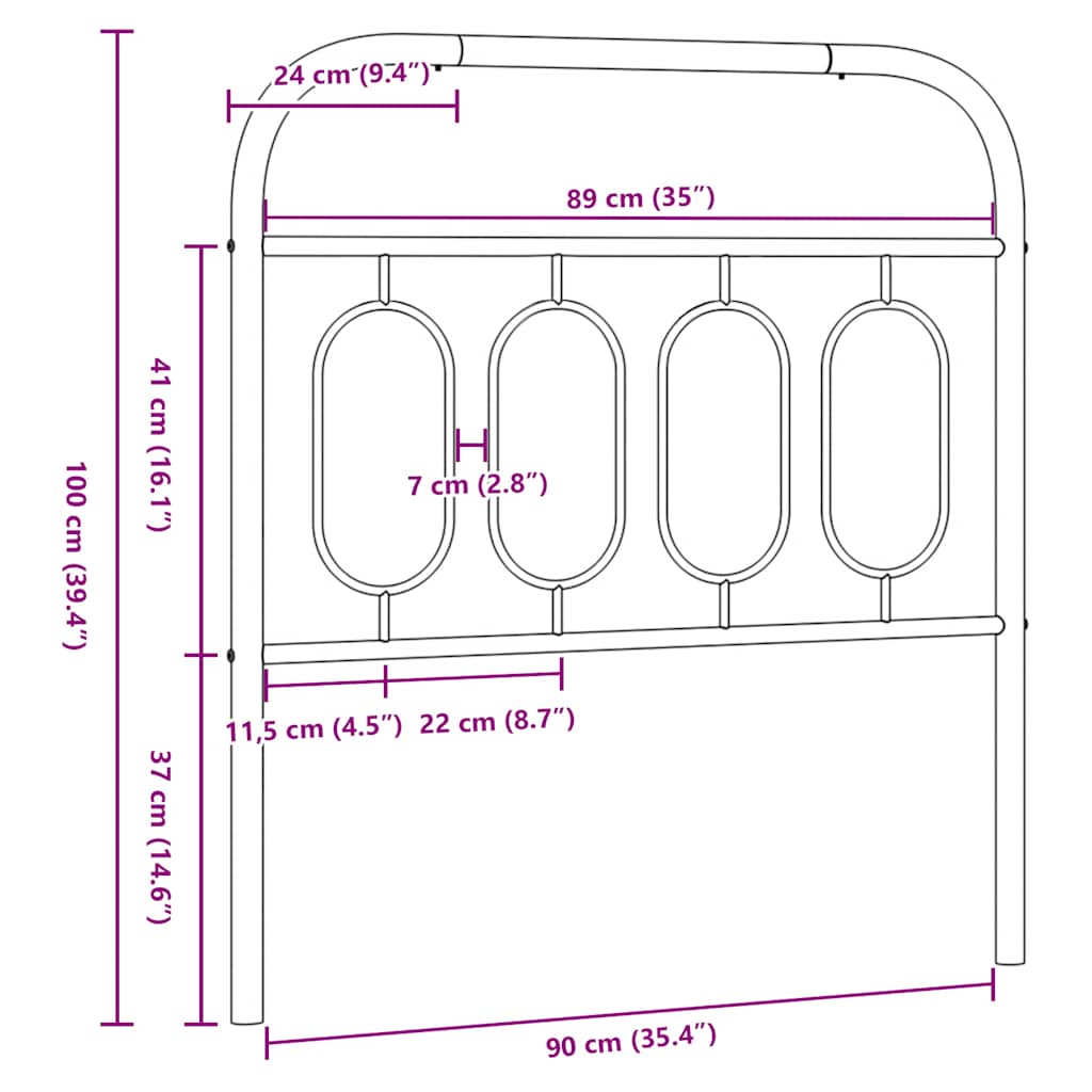 Replacement Headboard Metal Black 90 cm