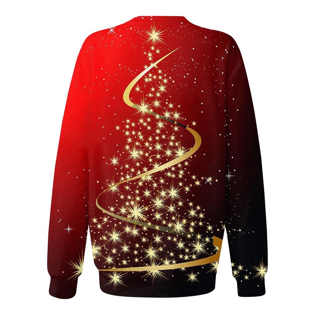 Ladies Casual Fashion Round Neck Christmas Print Long Sleeve Dress