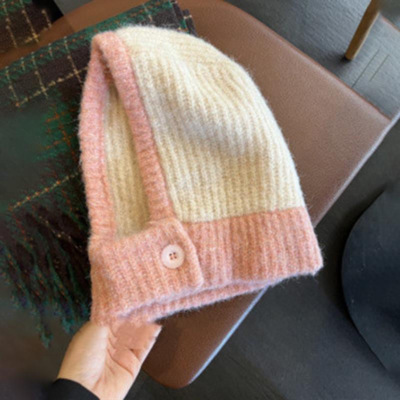 Японская Осень и Зима Новая Теплая Шапка Шарф Интегрированный Женский Для Пар Защита Ушей Вязаная Шапка Модная Балаклава