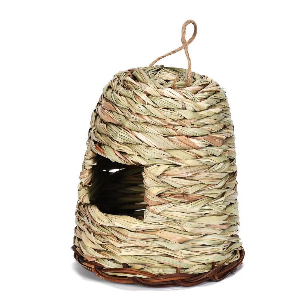 Сплетенное вручную соломенное гнездо для птиц, вылупление попугаев, разведение, травяная пещера, подвесной домик для птиц, клетка, укрытие для сада на открытом воздухе