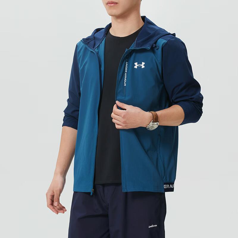 Under Armour Спортивная повседневная тканая ветровка Color Block с капюшоном и длинным рукавом Мужские куртки 6013147-498