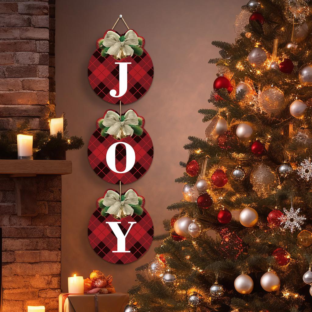 Рождественский подвес Клетчатые рождественские венки Знаки JOY Рождественские украшения для дома 2026 Рождество Декор входной двери двери гаража стены