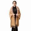 Warm Long-Sleeved Knitted Cape Monochrome Mink Shawl Fur Collar Fringed Shawl