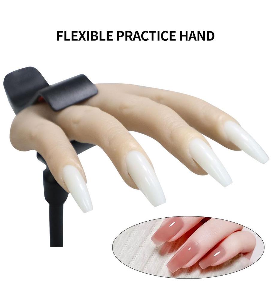 Professional Silicone Nail Practice Hand Model with Stand - Flexible Movable Fingers