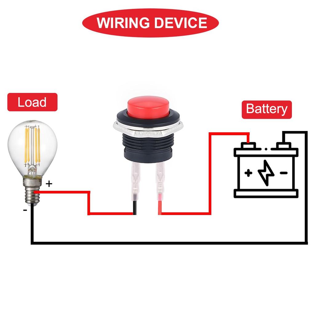 10Pcs 16mm Black Momentary Push Button Switch SPST ON Off Switch 3A 250V AC/6A 125V AC 2Pin Self-Resetting Round Switch with Locked Terminal Wires
