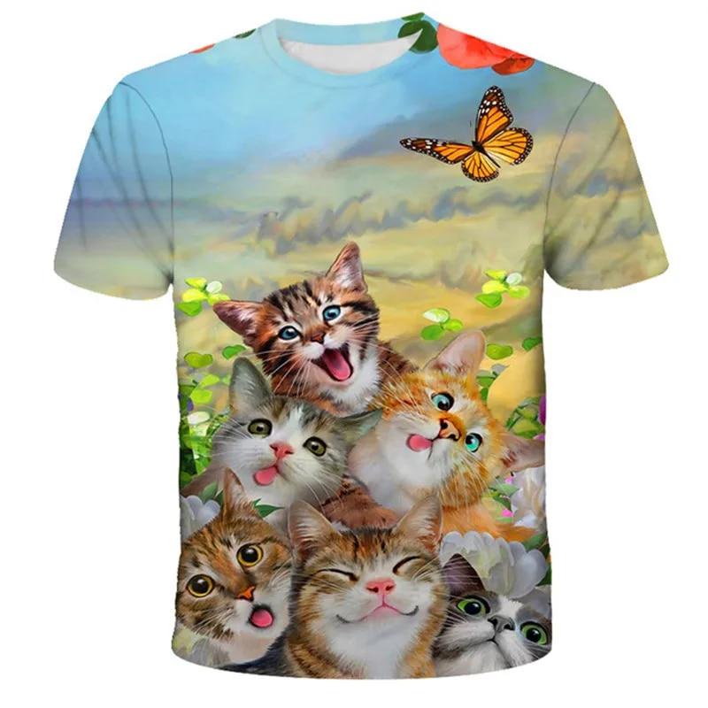 Футболка с 3D принтом Kawaii Cat, детская летняя модная повседневная футболка унисекс для мальчиков и девочек, детская одежда, футболка, одежда для девочек, топы