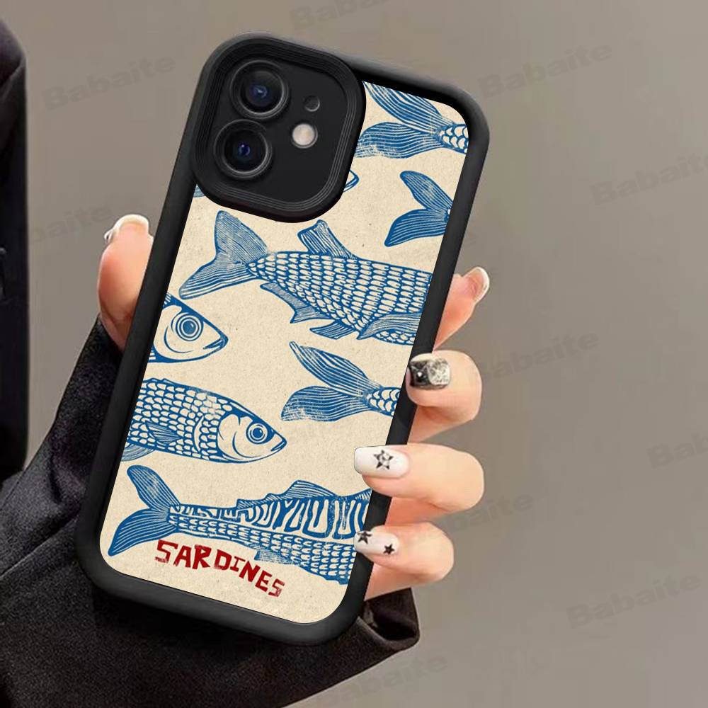 Сардины Ретро Арт Морепродукты Чехол для Телефона Для IPhone 17 16 15 14 Plus 13 12 11 Pro Max Силиконовый Чехол