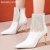 Crystal Tassels Women Ankle Boots Pointed Toe Fashion High Heels Shoes  Trend Winter Elegant Leather Pumps Goth Botas Mujer