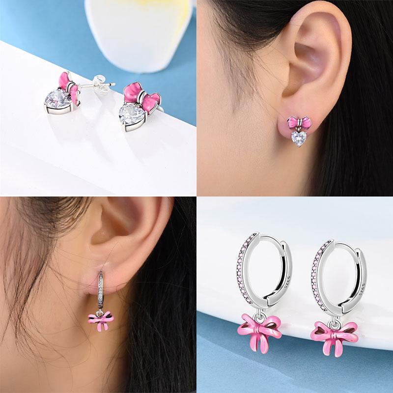 Pink Series 925 Sterling Silver Romantic Flower Butterfly Unicorn Tulip Geometry Earrings Boutique Fine Jewelry Gifts for Women