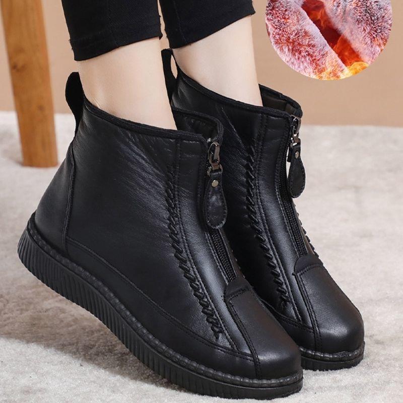 Winter New Women Waterproof Snow Boots Flat Non Slip Warm Solid Color Zipper Ankle Boots Female Comfortable Flat Cotton Shoes