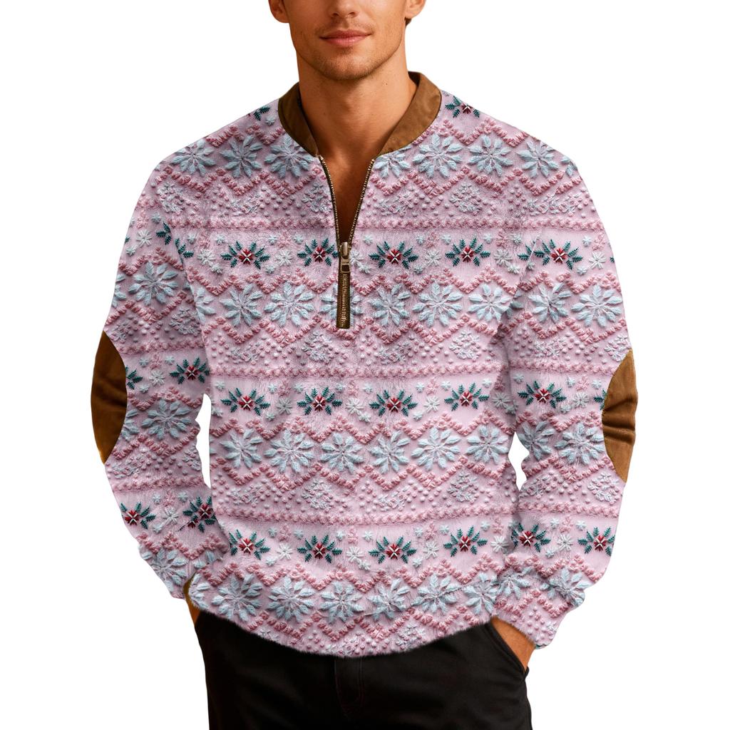 Мужские рождественские толстовки на молнии, рождественские пуловеры с воротником-стойкой