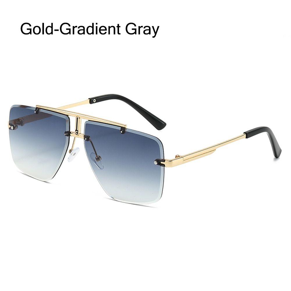 Oversized Double Bridge Frameless Sunglasses Vintage Square Frame Men's Shades Outdoor Gradient Lens UV Protection Sun Glasses