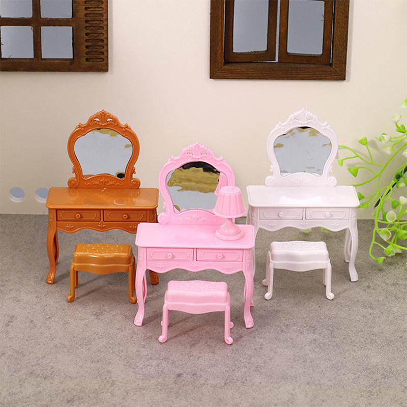 1:12 Dollhouse Miniature Dressing Table W/Mirror Bedside Table Chair Make-Up Table Home Decor Toy Doll House Accessories