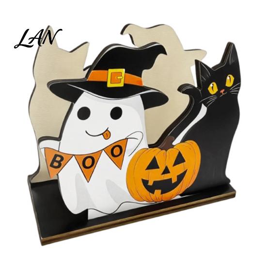 Cute Cartoon Pattern Decor Halloween Wooden Napkin Holder, Black Cat Mummy Pumpkin Table Desktop Organizer for Party, Spooky Festive Kitchen