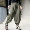 Cotton Linen Harem Pants Mens Baggy Pants Japanese Style Crotch Wide Leg Pants Casual Loose Trousers