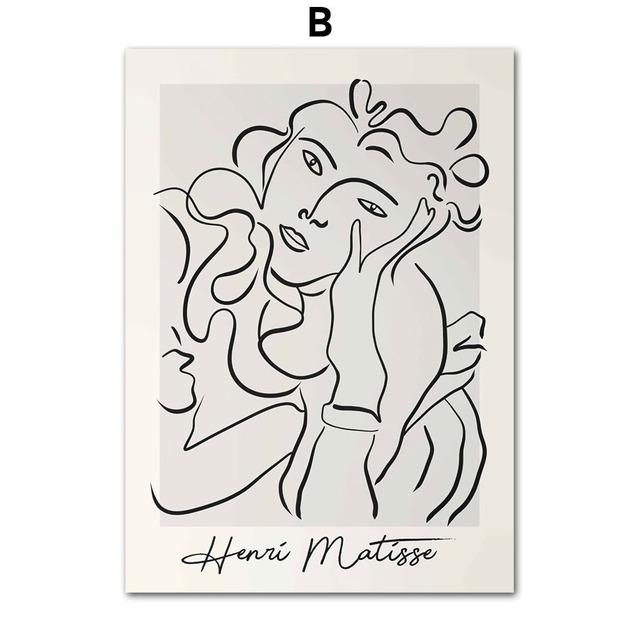 Abstract Matisse Girl Dance Leaf Beige Lines Posters And Prints Wall Art Canvas Painting Wall Pictures For Living Room Decor No Frame