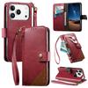 Color Blocking Luxury Magnetic Cards Solt Wallet Leather Phone Case for iPhone 17 Pro Max 16 Plus 15 14 13 12 Strap Flip Cover