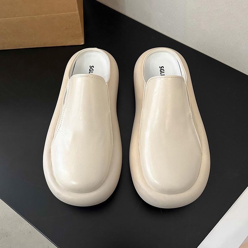 Весна и лето Новые ретро-мюли-тапочки с толстой подошвой Повседневные женские туфли без застежек Твердые полутапочки Baotou Женские наружные