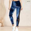Women Plus Size High Waist Gradient Printed Side Eyelet Lace Up Full Length Leggings
