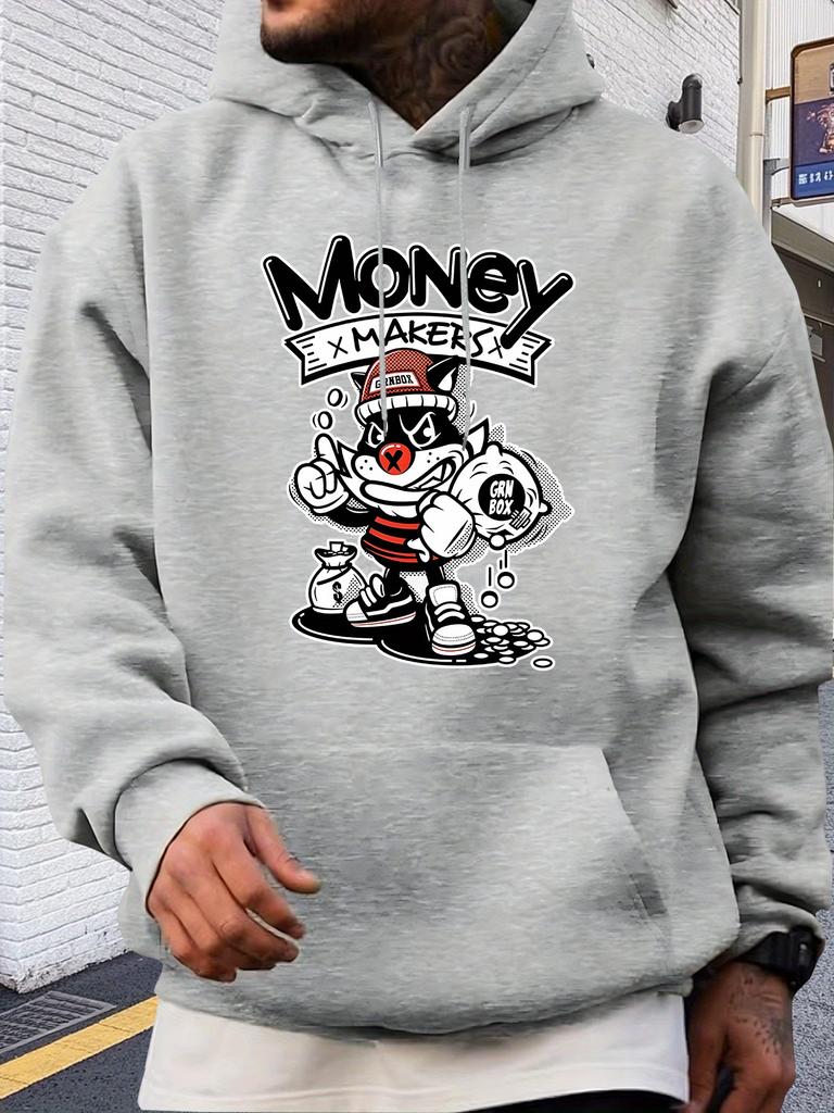 Casual hoodie with Money Maker Graphic - Black Pullover with White Letter Print