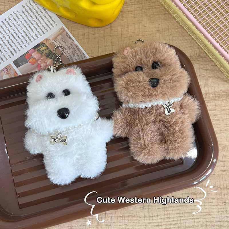 Kawaii West Highland Plush Keychain Cartoon Puppy Stuffed Doll Keychain Couple Keyring Lovely Bag Pendant Gifts