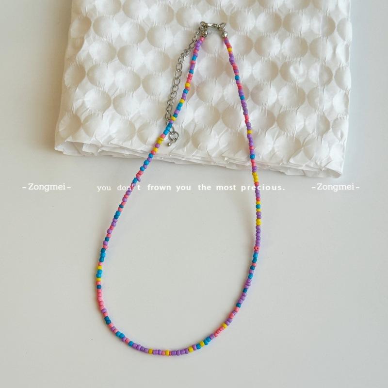 Стиль Mori sweet girl DIY цветная нить с бусинами из риса, женская дофаминовая бусинная цепочка на шею