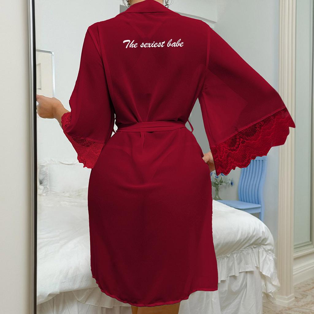 Personalized Custom Lace New  Pajamas Silk Imitation Silk Cardigan Robe Summer