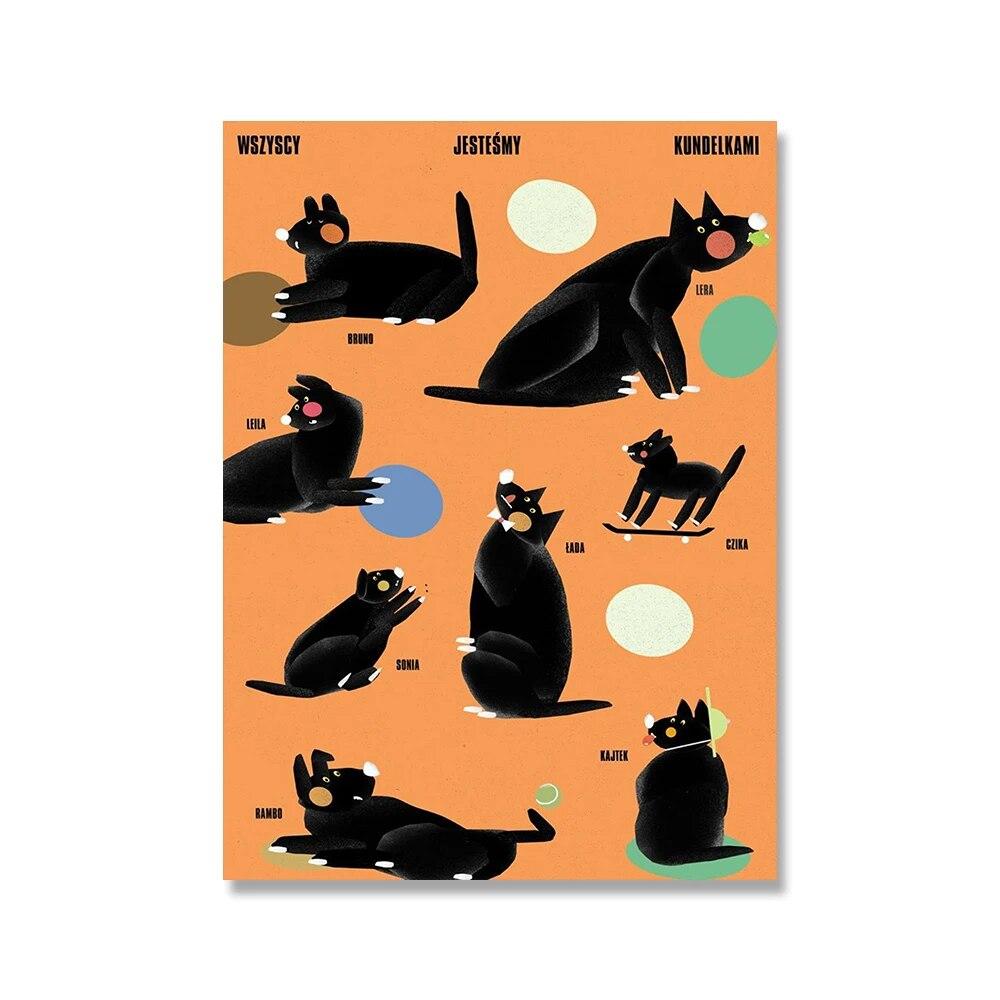 Stay Satan Black Cat Original Polish Poster And Prints Vintage Funny Animal Canvas Painting World Cat Day Wall Art Picture Decor No Frame