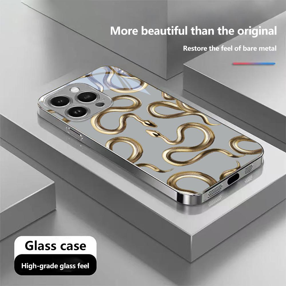 Чехол N135 Black Gold Snake art для iPhone 16 15 11 Pro Max Samsung S24 S23 A54 A35 Xiaomi Redmi Note 13 12 Pro с покрытием из закаленного стекла