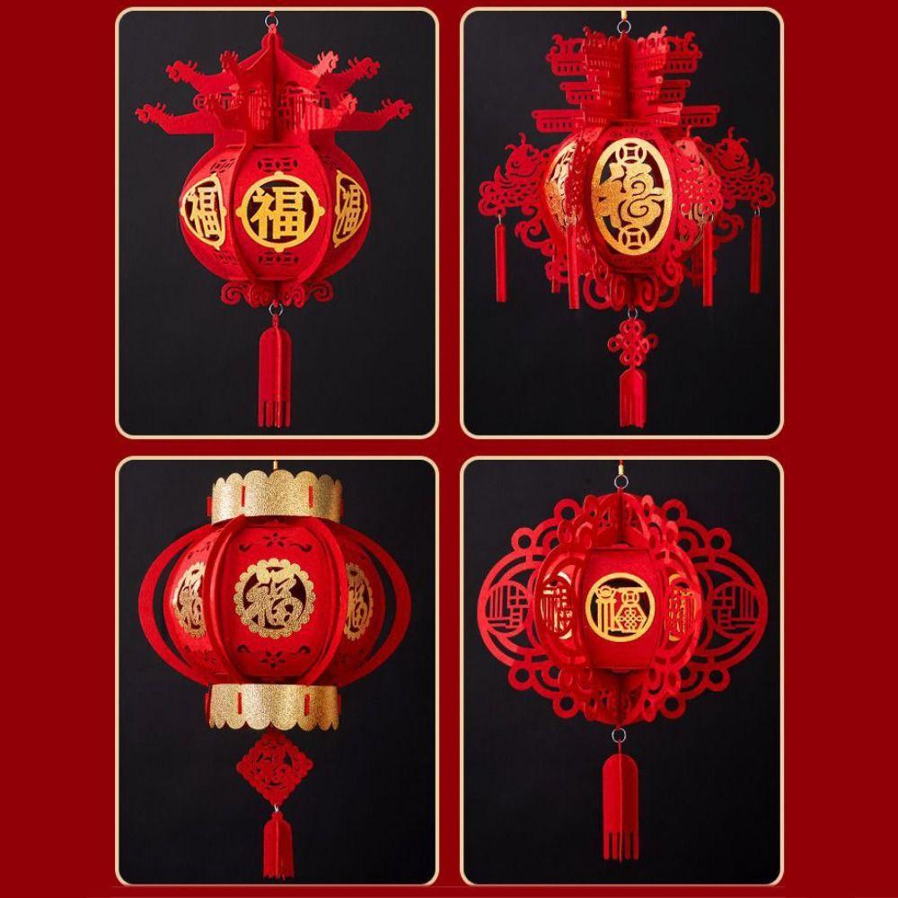 With Tassel Flocking Cloth Red Lanterns Hangable Chinese New Year Lantern Spring Festival
