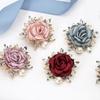 Women Brooch 3D Rose Leaf Faux Pearl Rhinestone Lapel Collar Pin Bag Scarf Hat