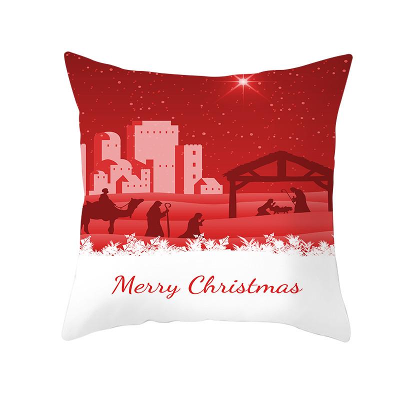 Merry Christmas Gift Decoration Pillowcase Red Print Cushion Cover Home Sofa Festive Short Plush Material