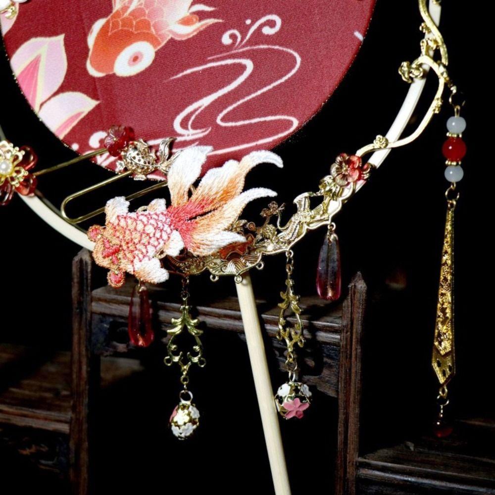 with Pendant Chinese Embroidery Fan Tassels Silk Fan Gorgeous Bridal Group Fan Perform