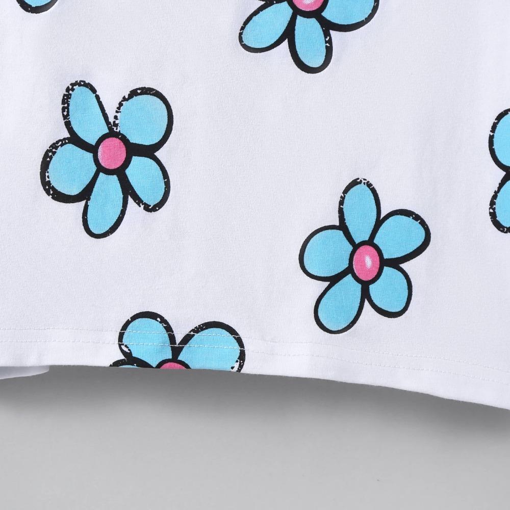 2-7 лет Топы из хлопковой смеси для девочек, повседневная детская футболка с милым цветочным принтом, летние детские футболки с круглым вырезом и короткими рукавами