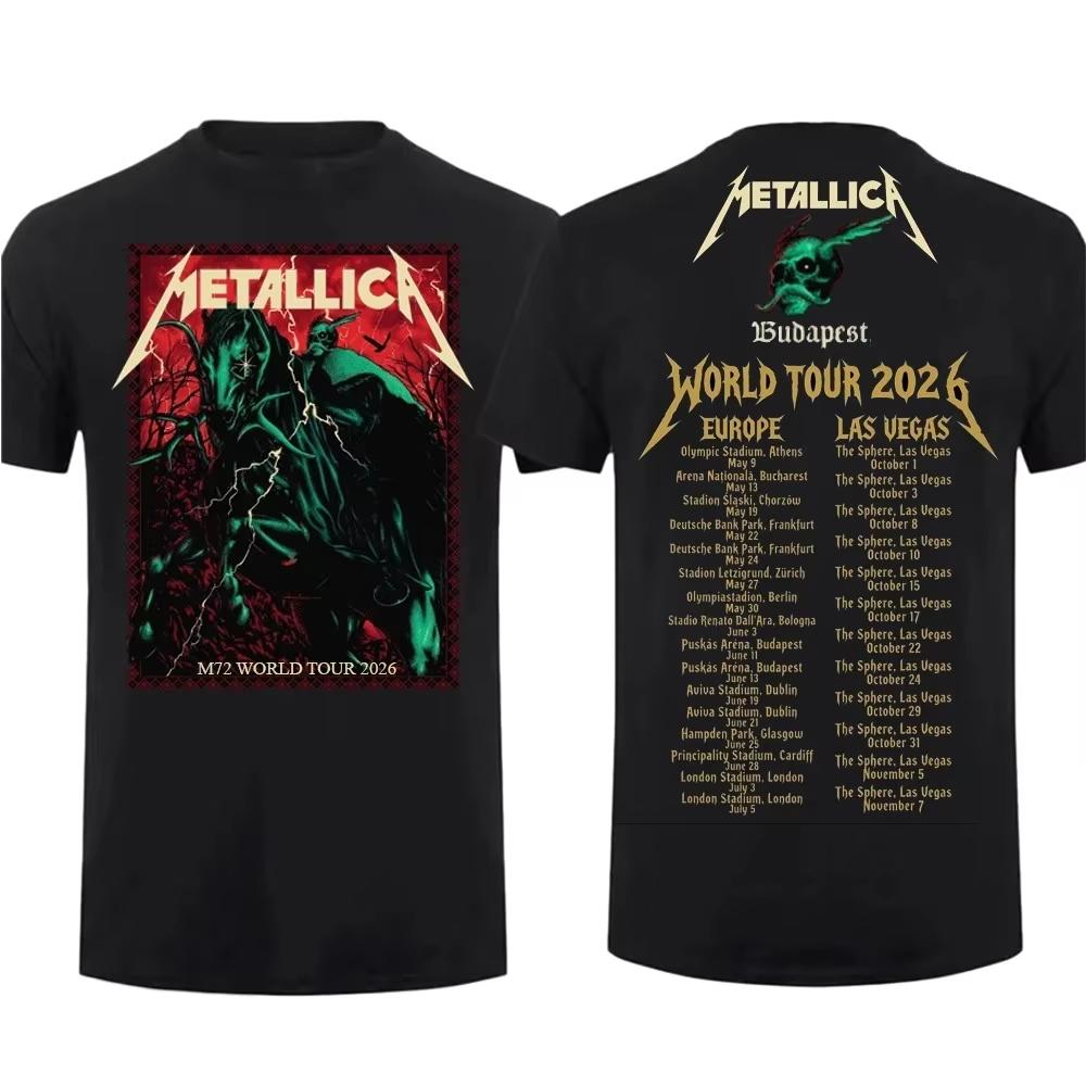 2026 Metallica Band M72 World Tour Budapest T-shirt Men Women Pure Cotton Y2K Fashion Streetwear Short Sleeve High Quality Female Male Clothing