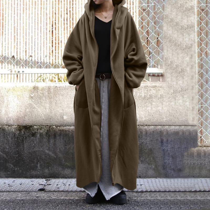 ZANZEA Women Oversized Hoody Hooded Long Jackets Autumn Winter Casual Zipper Hoodies Sweatshirt Coat Outwear
