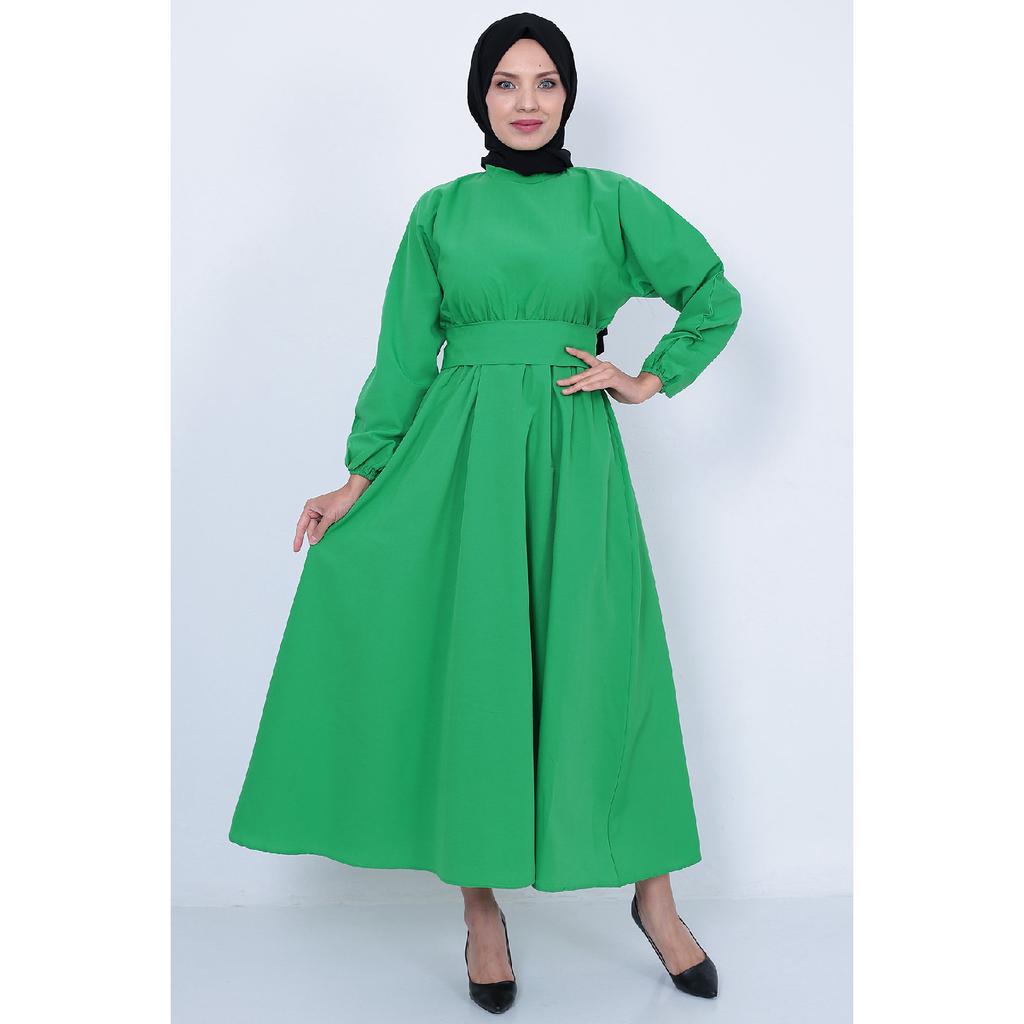 Сезонное черное платье в хиджабе с эластичной талией и поясом