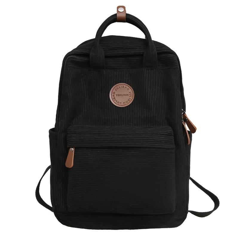 Women Corduroy Backpack Student School Bag Retro Class Book Backpack