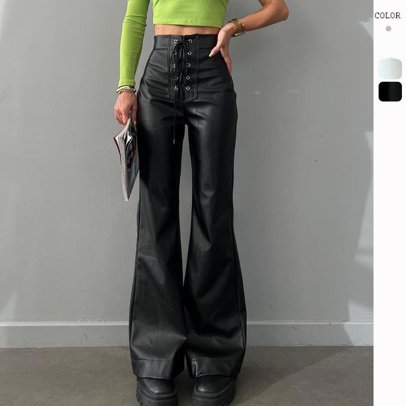 2024 European & American Women's Fashion: Sexy High-Waist Flared Leather Pants for Autumn/Winter