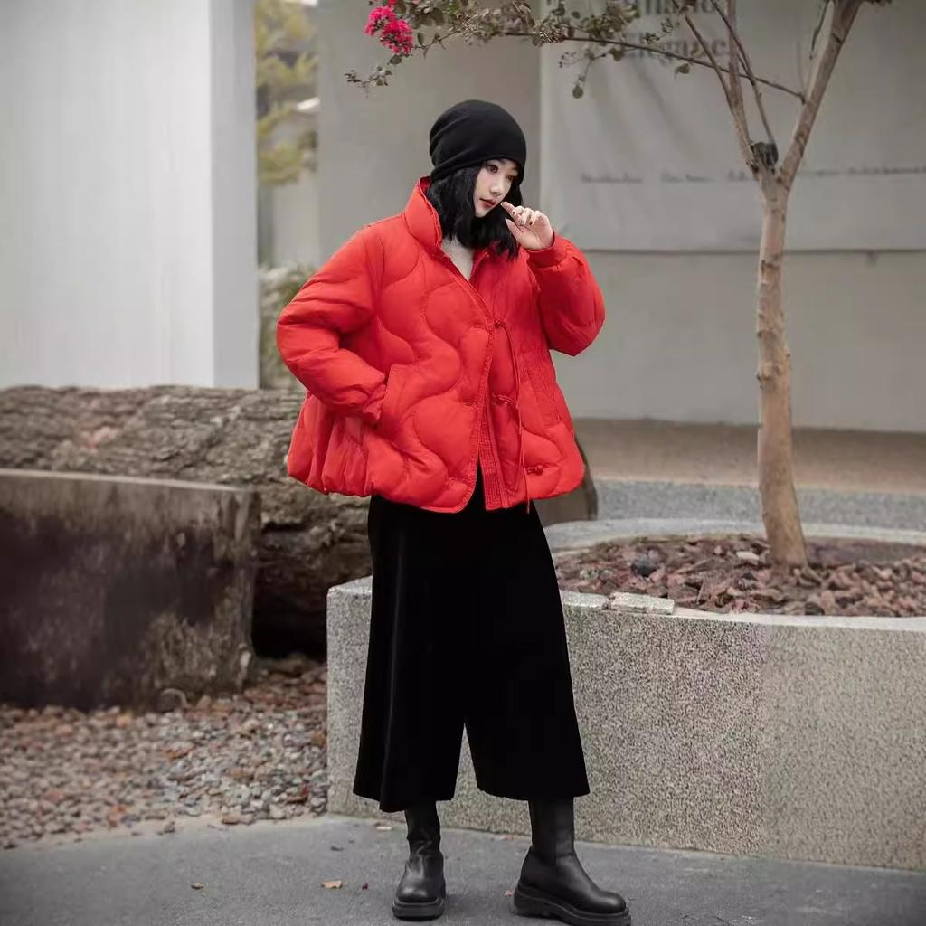 Пуховик женский зимний новый литературный и ретро простой воротник-стойка китайская пряжка кисточка универсальный теплый пуховик