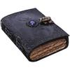 HANDMADE Antique Black Leather Diary - Triple Moon Embossed Journal with Stone and 200 Unruled Pages
