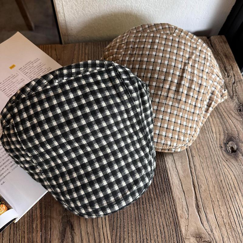 Pattern Checkered Retro Beret Hat For Women Breathable Sunshade Gift Headwear