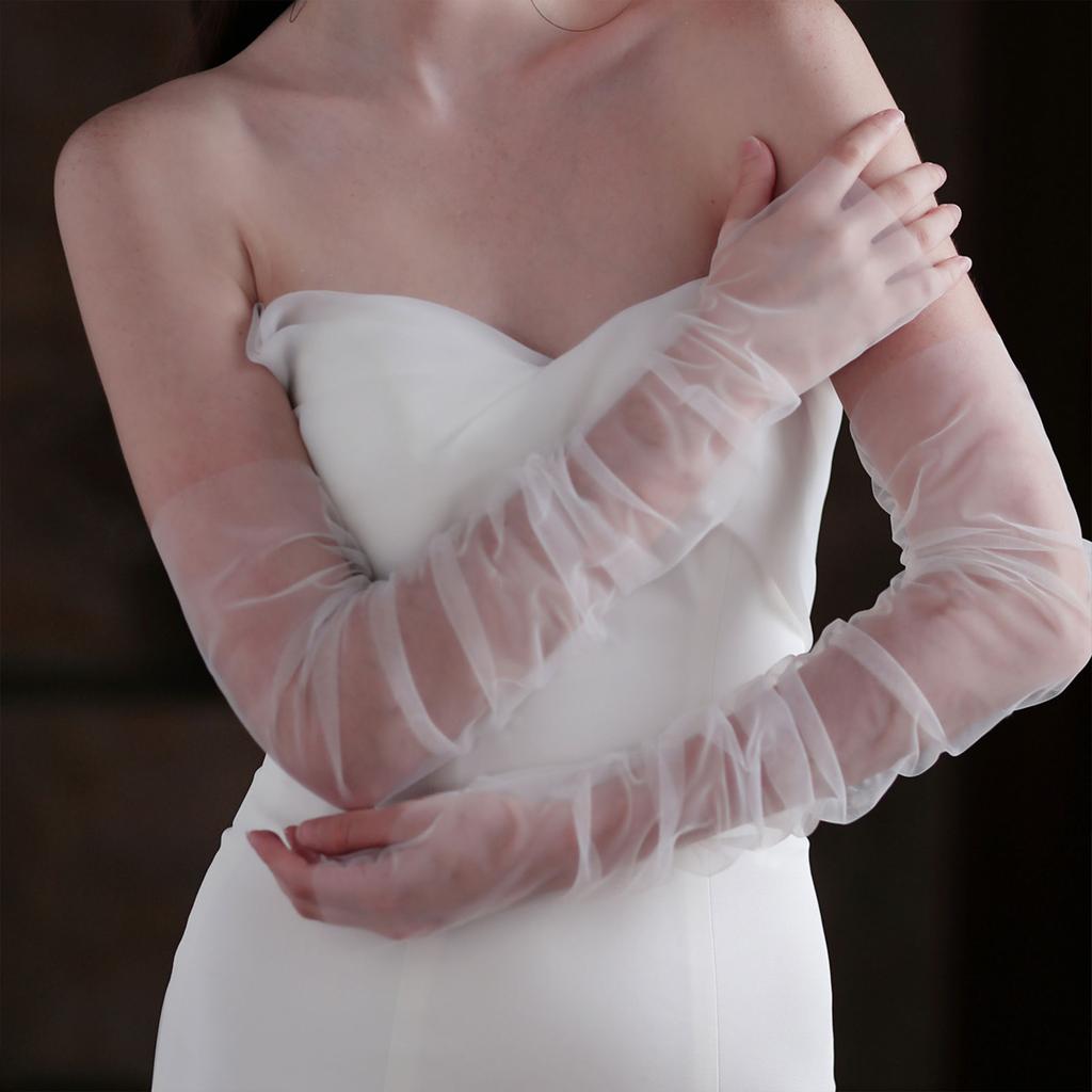 Ruffled Glove Easy Elegant Arm Cover Simple Long Sleeve Decorative Tulle for Wedding False Simple Gloves Sheer