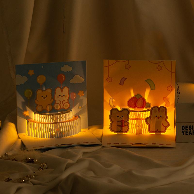Korean Style Cute Bear 3D Birthday Cake Greeting Card