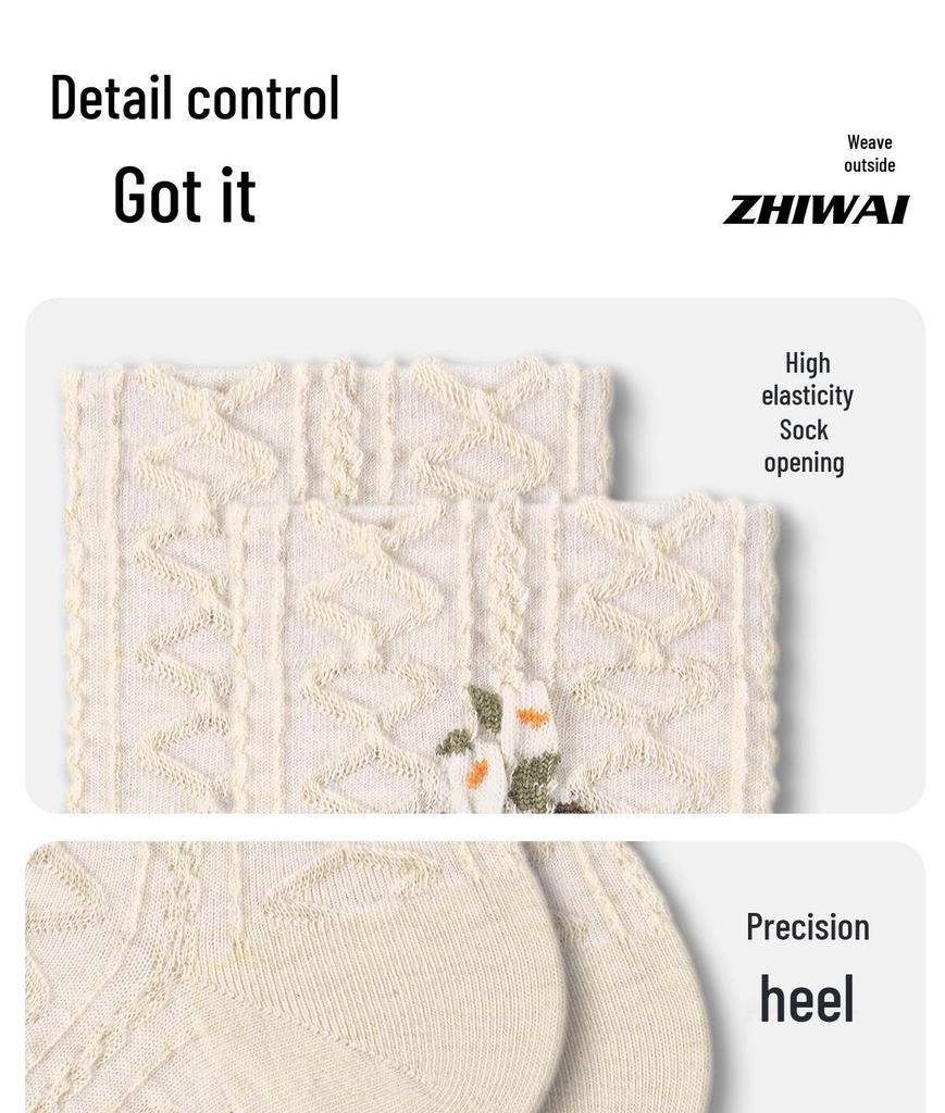 Женские носки до середины икры с цветочным принтом и бантом - 5 пар, ретро и трендовый дизайн в стиле колор-блок