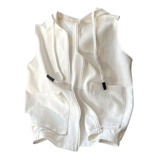 Летний женский жилет, пальто с капюшоном и шнурком, сплошной цвет, приталенный эластичный подол, боковые карманы, кардиган на молнии, мягкий дышащий повседневный спортивный жилет