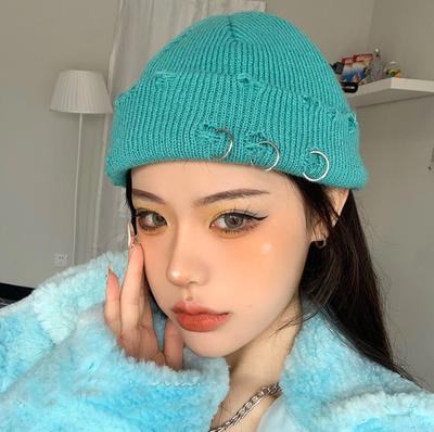 Зимняя шапка Harajuku Y2k, вязаная шапка, женская модная теплая толстая мужская шапка в стиле хип-хоп с отверстием, тюбетейка, короткая шапка унисекс, базовая кепка